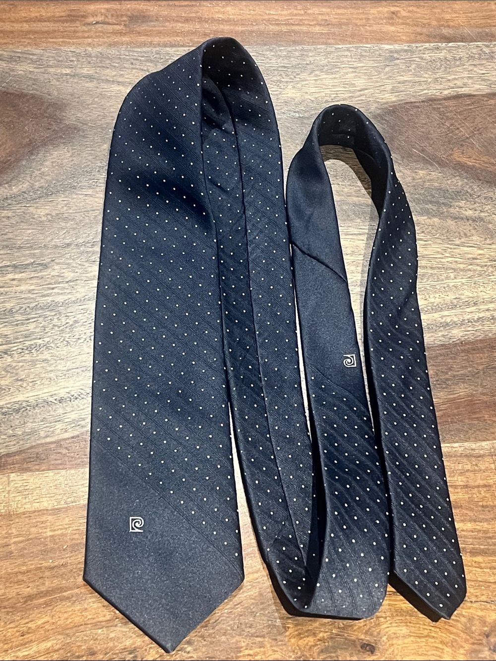 Pierre Cardin Navy White Polka Dot Vintage Tie Logo